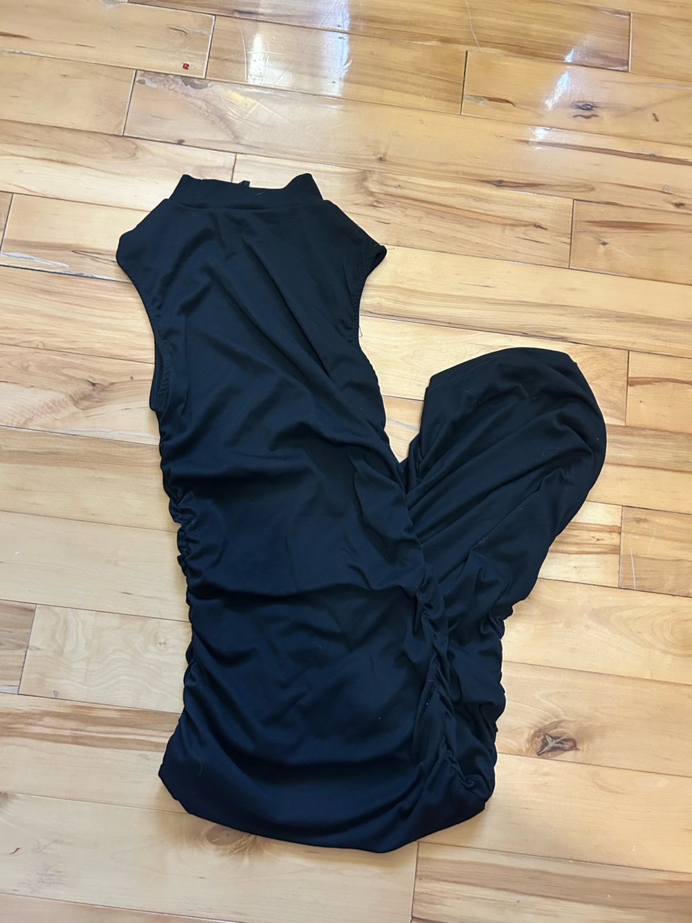 SHEIN Black Fitted Collared Dress with Rushing Down the Sides